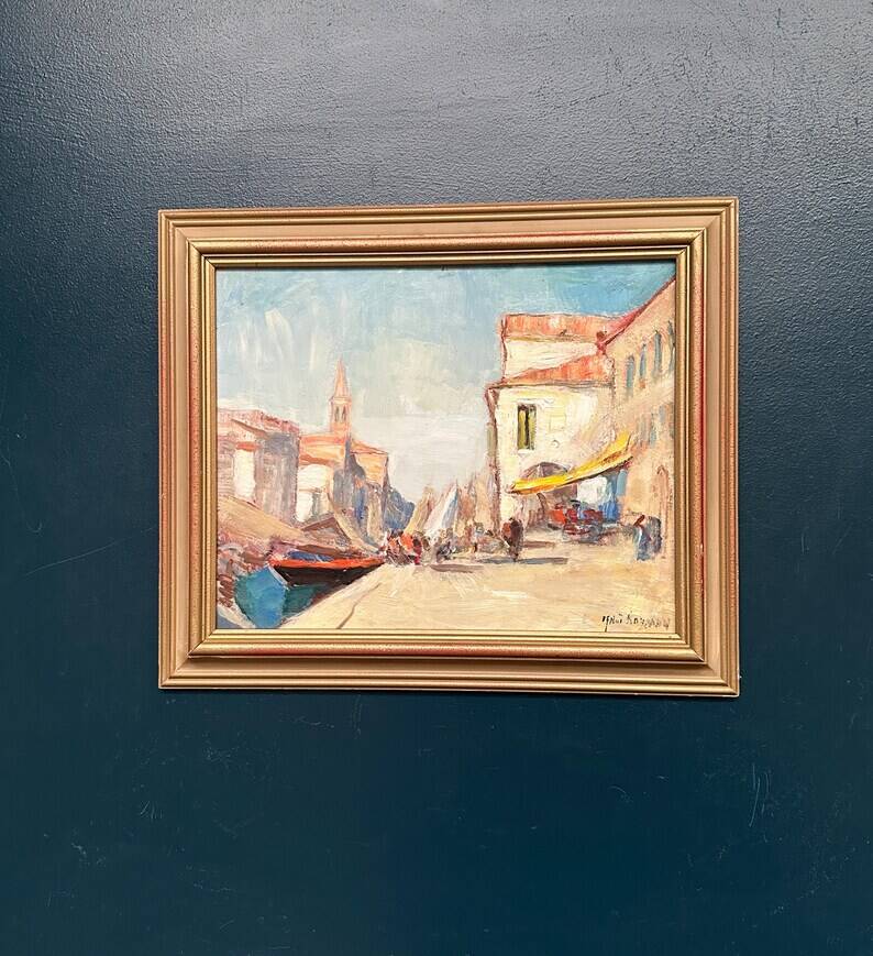 Swedish Oil on  panel - "Venice II" by Knut Norman - Vintage- 51 × 43 cm