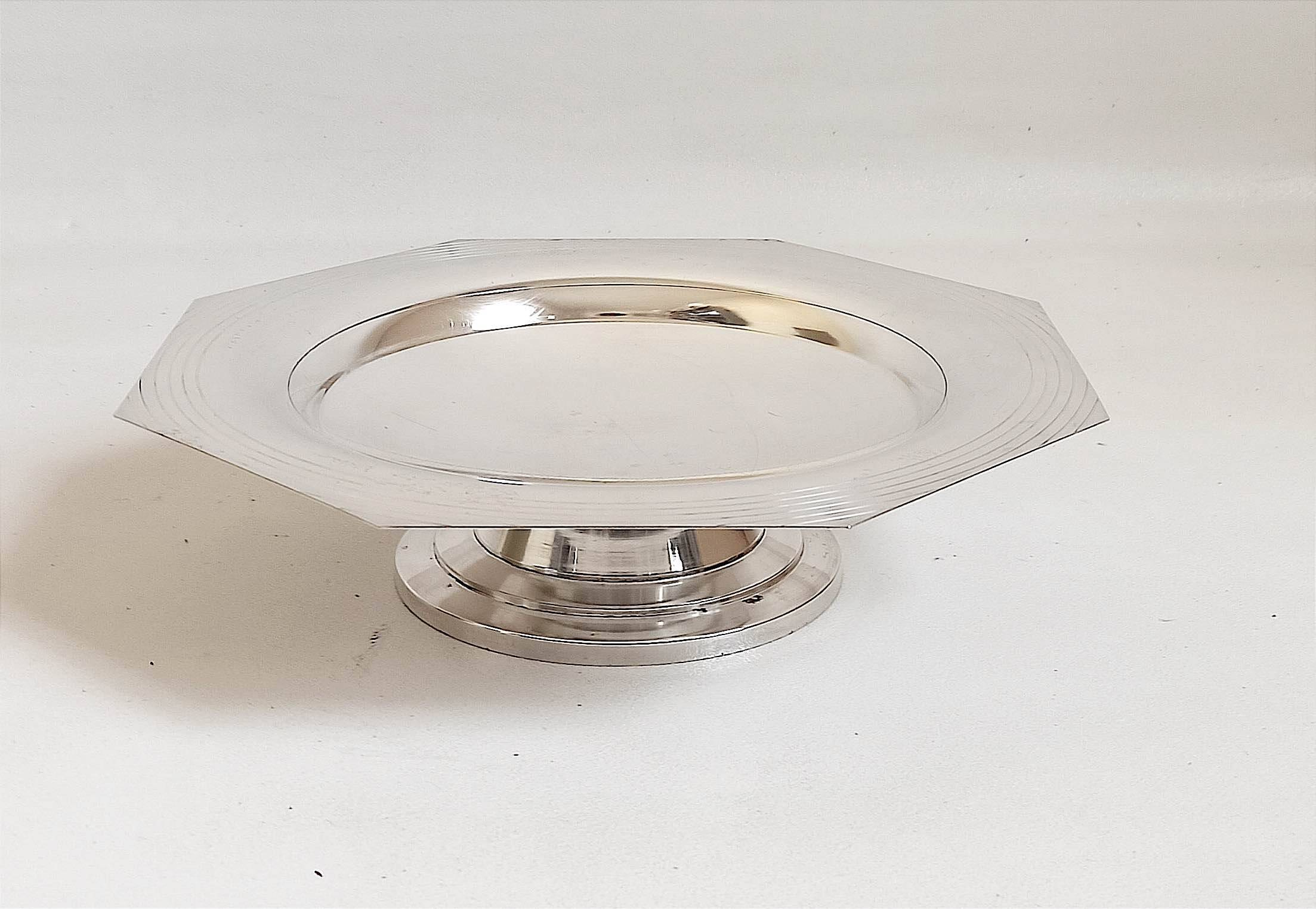 Compotier octagonal shape silver metal 1930s Diameter 33.5 cm