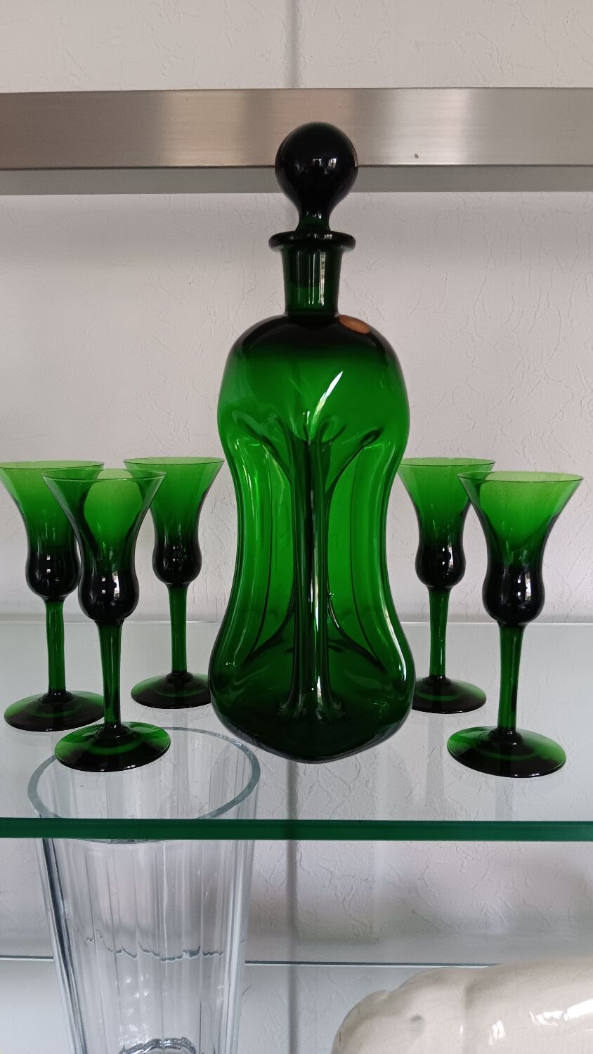 Kluk Kluk carafe by Jacob E.Bang - Holmegaard and 5 liqueur glasses