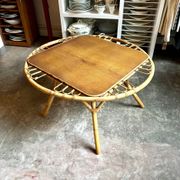 Wood and rattan coffee table, 1960s ⌀ 85 cm