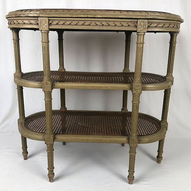 Desserte de style Louis XVI en bois laqué gris/vert, vers 1900