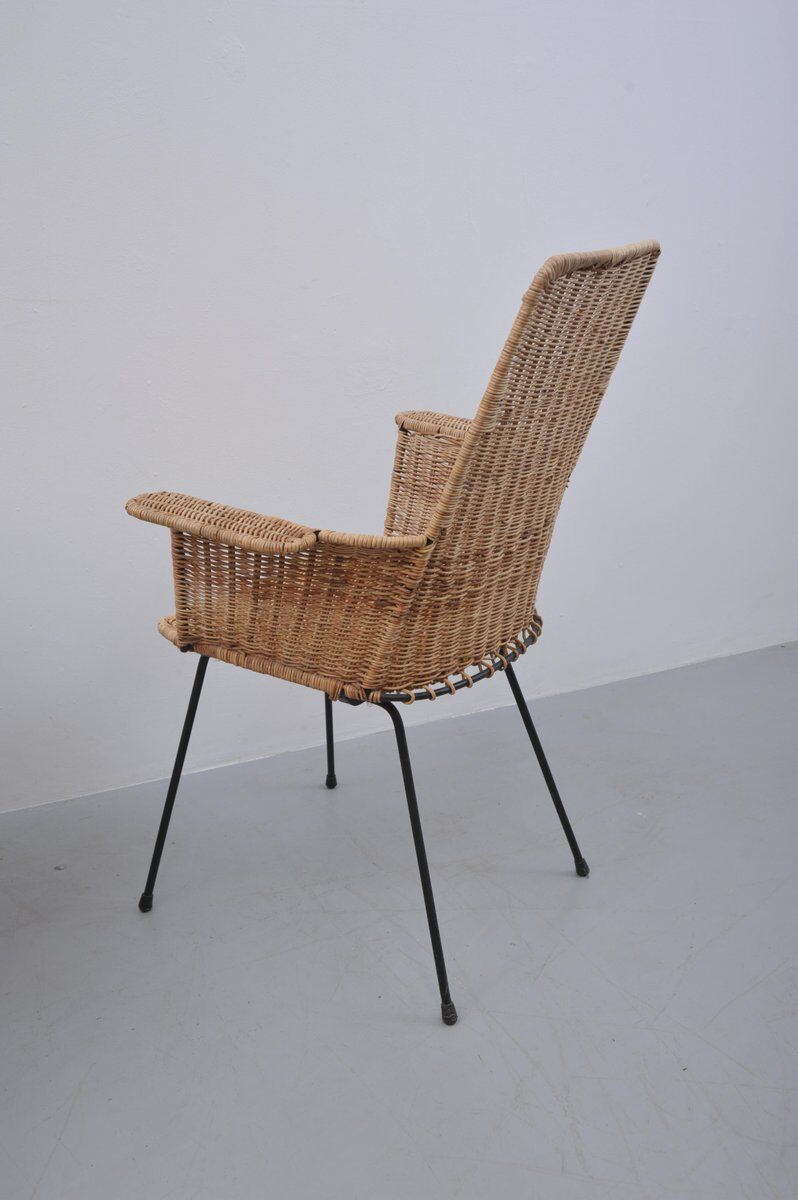 Vintage rattan chairs with table, 1950s, set of 3