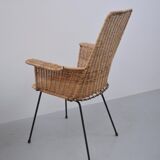 Vintage rattan chairs with table, 1950s, set of 3