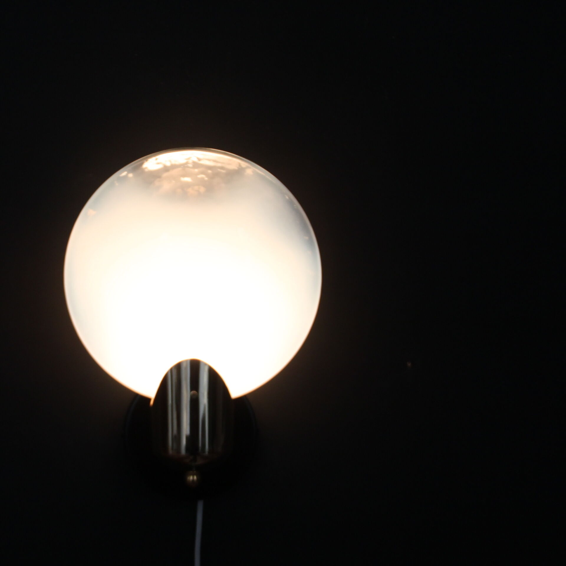 Pair of vintage wall lamps glass globe opalescent gold metal circa 1960