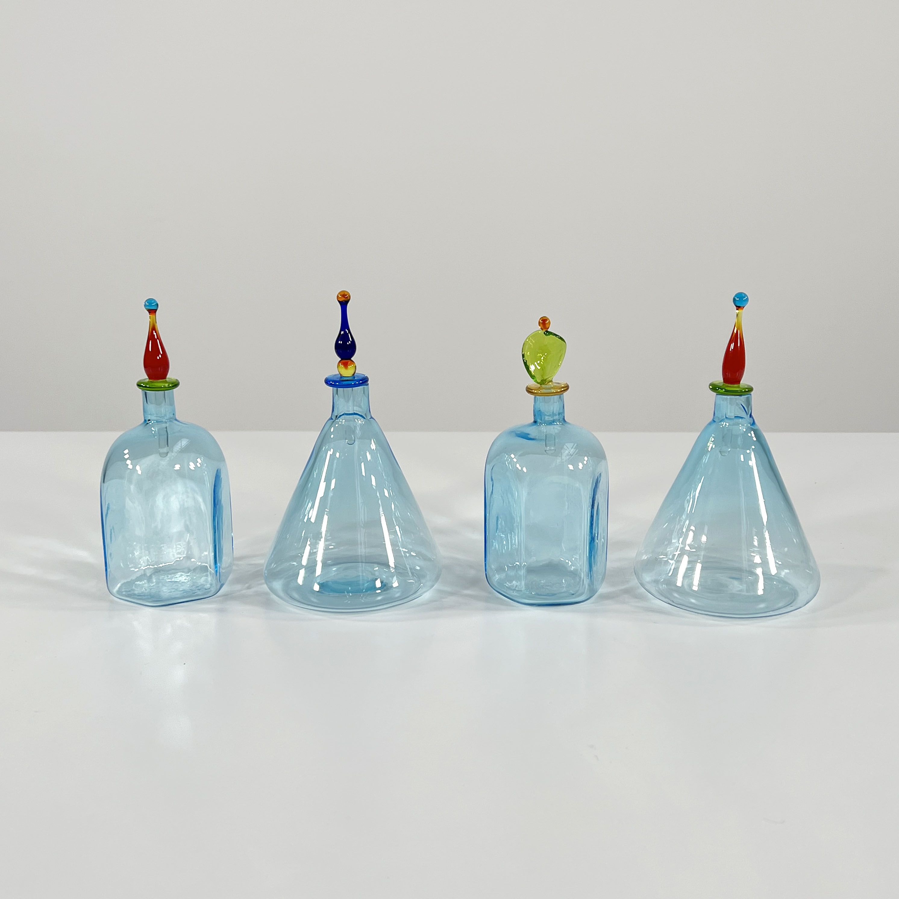 Set of 4 Italian vials made of Murano glass 1970s