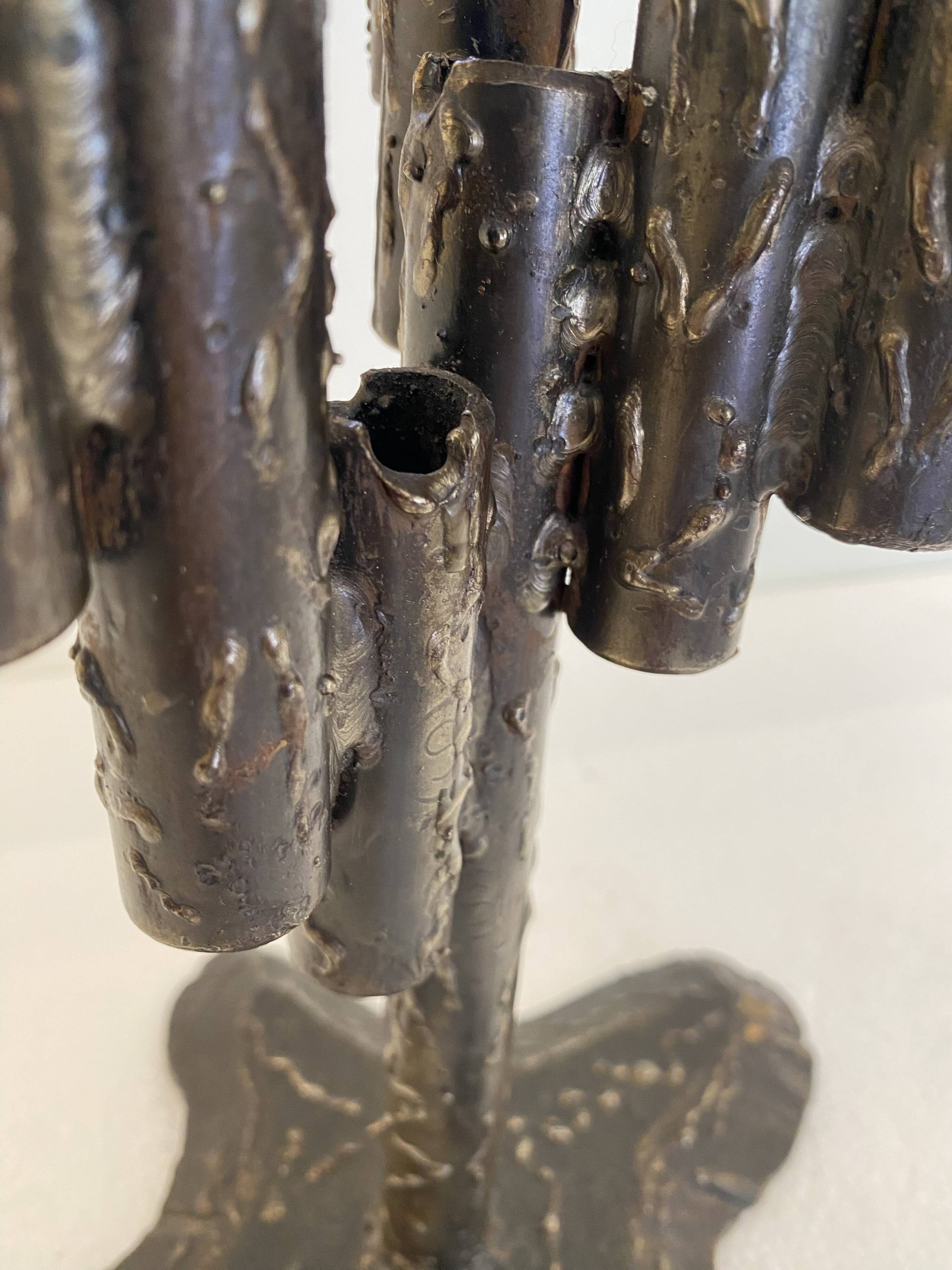 Brutalist Iron Textured Hand Forged Candleholder, Mid-century Modern, 1960s