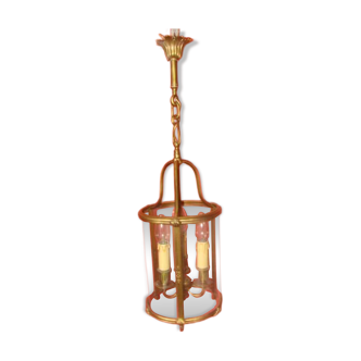 cylindrical bronze and glass vestibule lantern with 3 candle holders