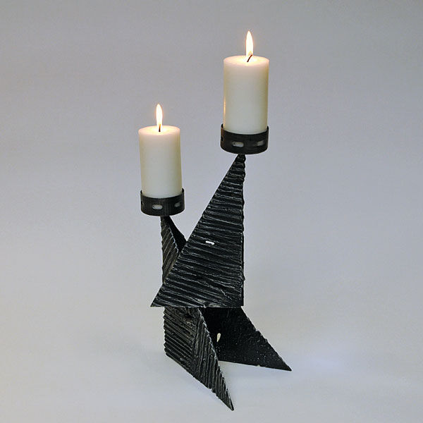 Scandinavian Brutalist Metal Candleholder for Two Candles 1970s
