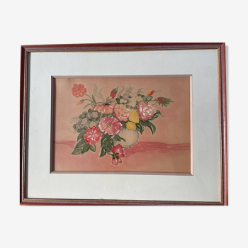 Watercolor painting, spring bouquet, framed.