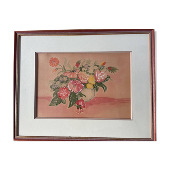 Watercolor painting, spring bouquet, framed.