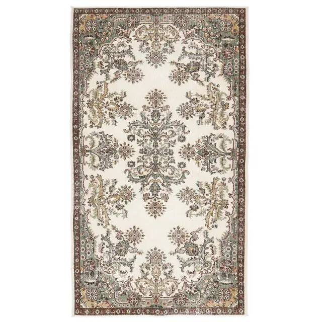1970s Turkish Oushak Handmade Wool Cotton Beige Area Rug  119x208