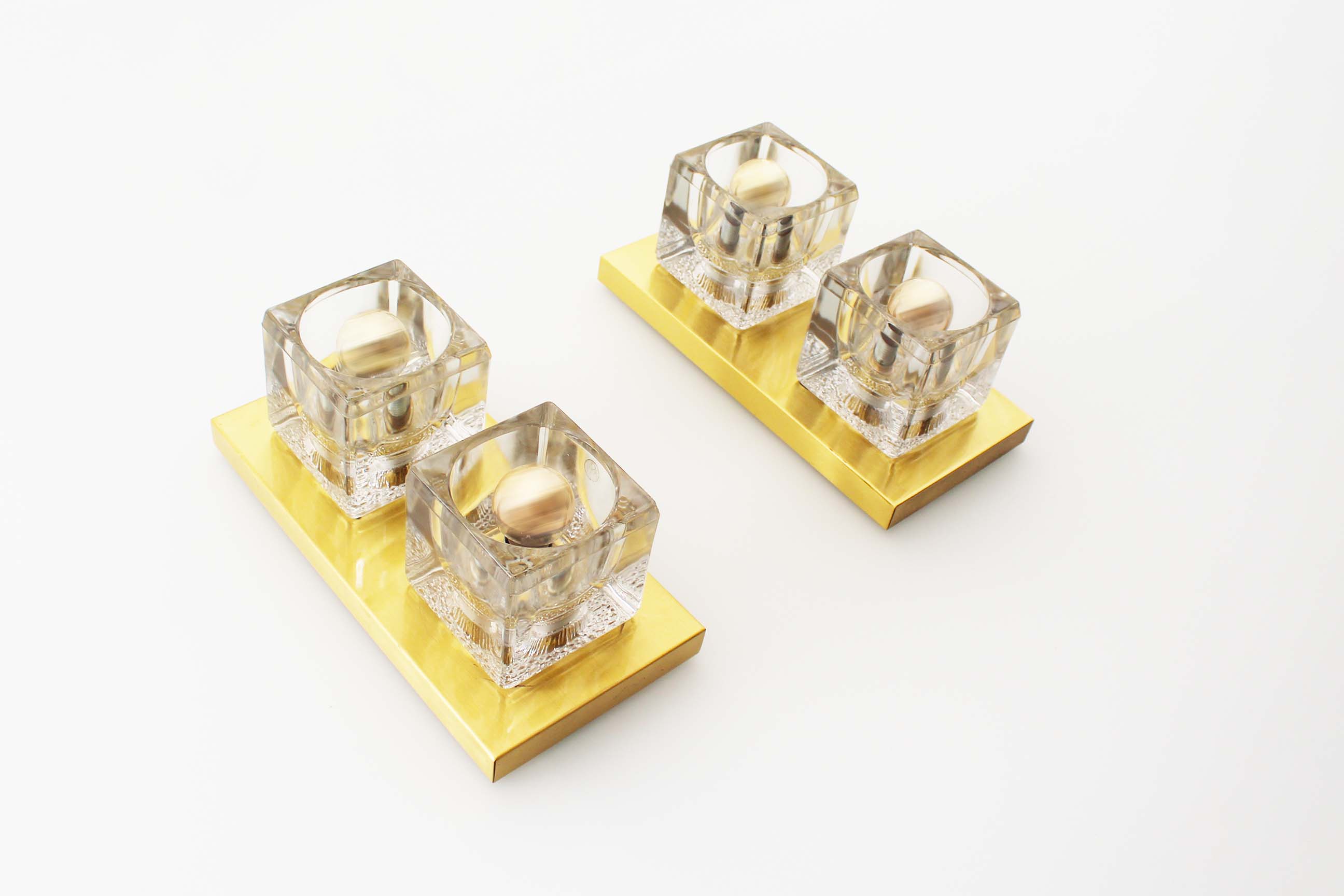 Set of two brass and murano glass ‘ice cube’ sconces by peill & putzler