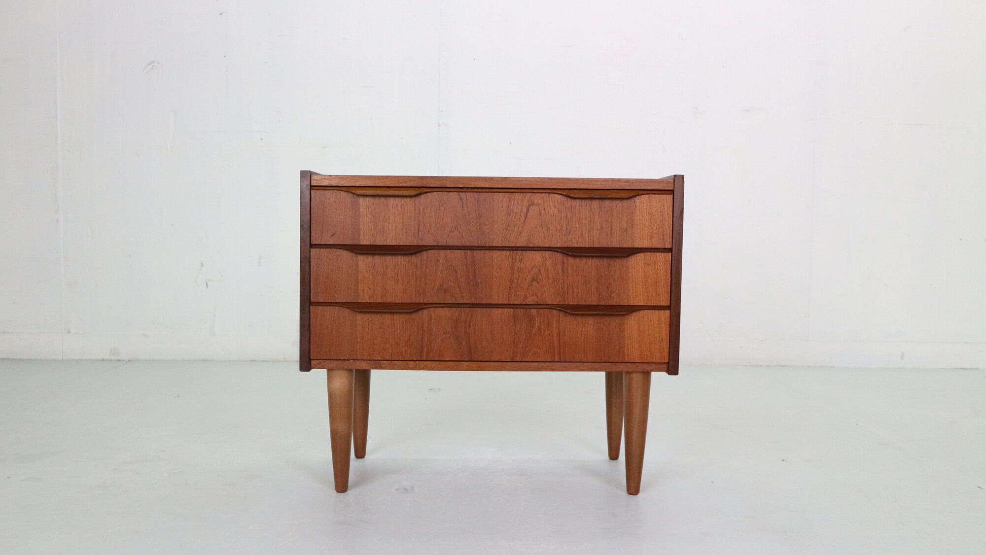 Scandinavian modern teak chest of drawers, small cabinet 1960 denmark