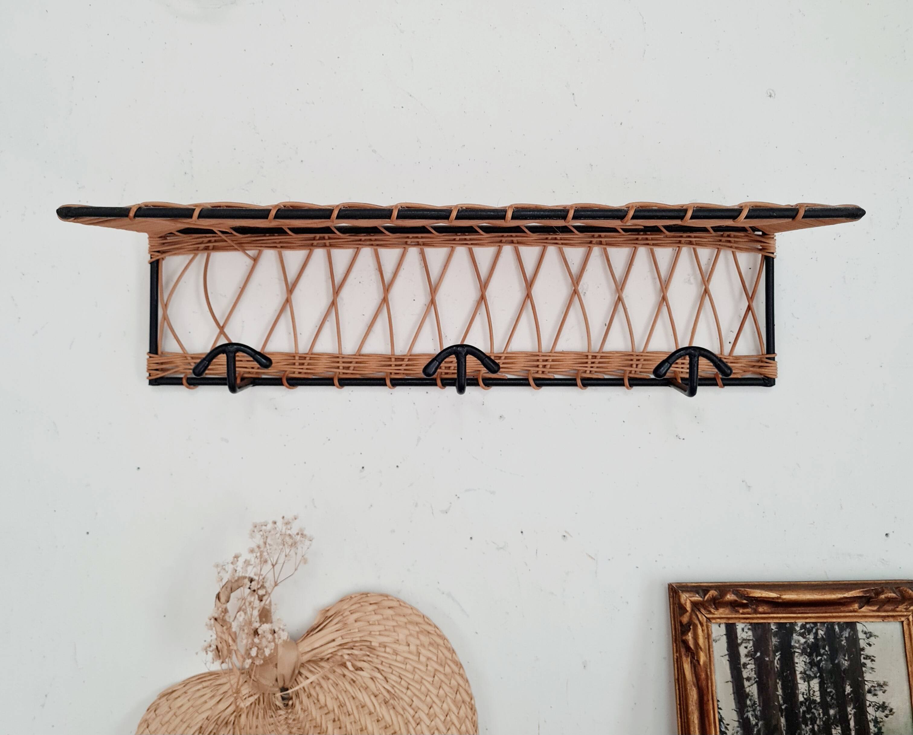 Metal and rattan coat rack