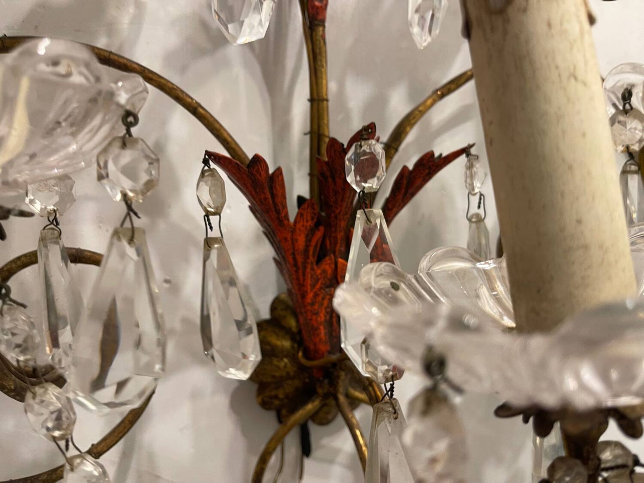 Florentine Tole Crystal Sconces Set of 2 1950’s