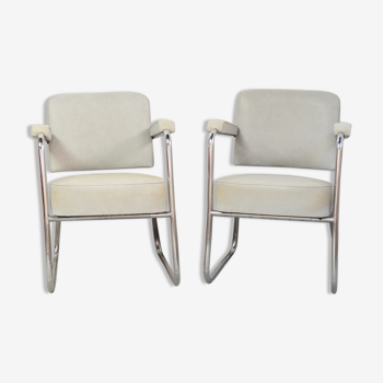 Pair of metal and grey leatherette chairs