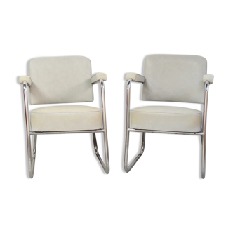 Pair of metal and grey leatherette chairs