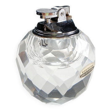 Table lighter/candle holder/faceted crystal paperweight handmade. 1960