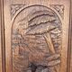 Old carved wooden door panel bas relief hunting scene (oak)