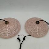 2 speckled pink opaline pendant lights