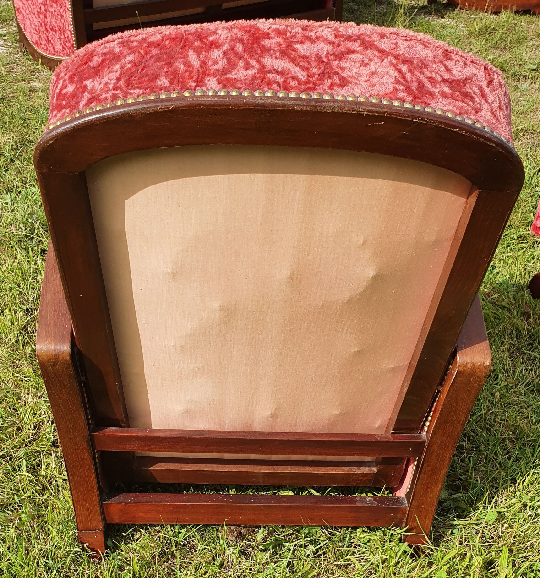 Canape and 2 armchairs art deco red velvet