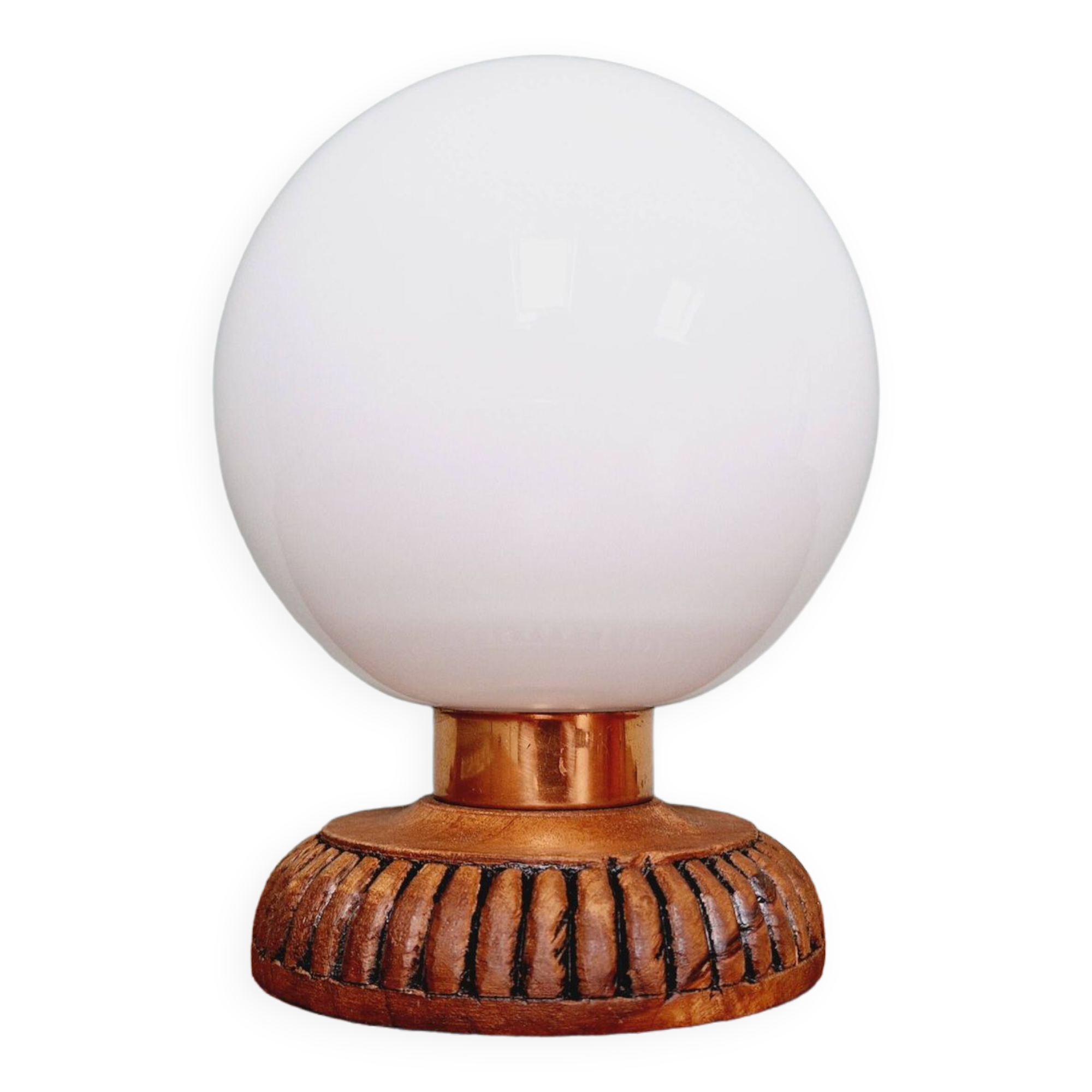 Wooden and white opaline table lamp, 1960s