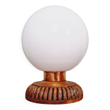Lampe de table en bois et opaline blanche, années 60