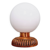 Lampe de table en bois et opaline blanche, années 60