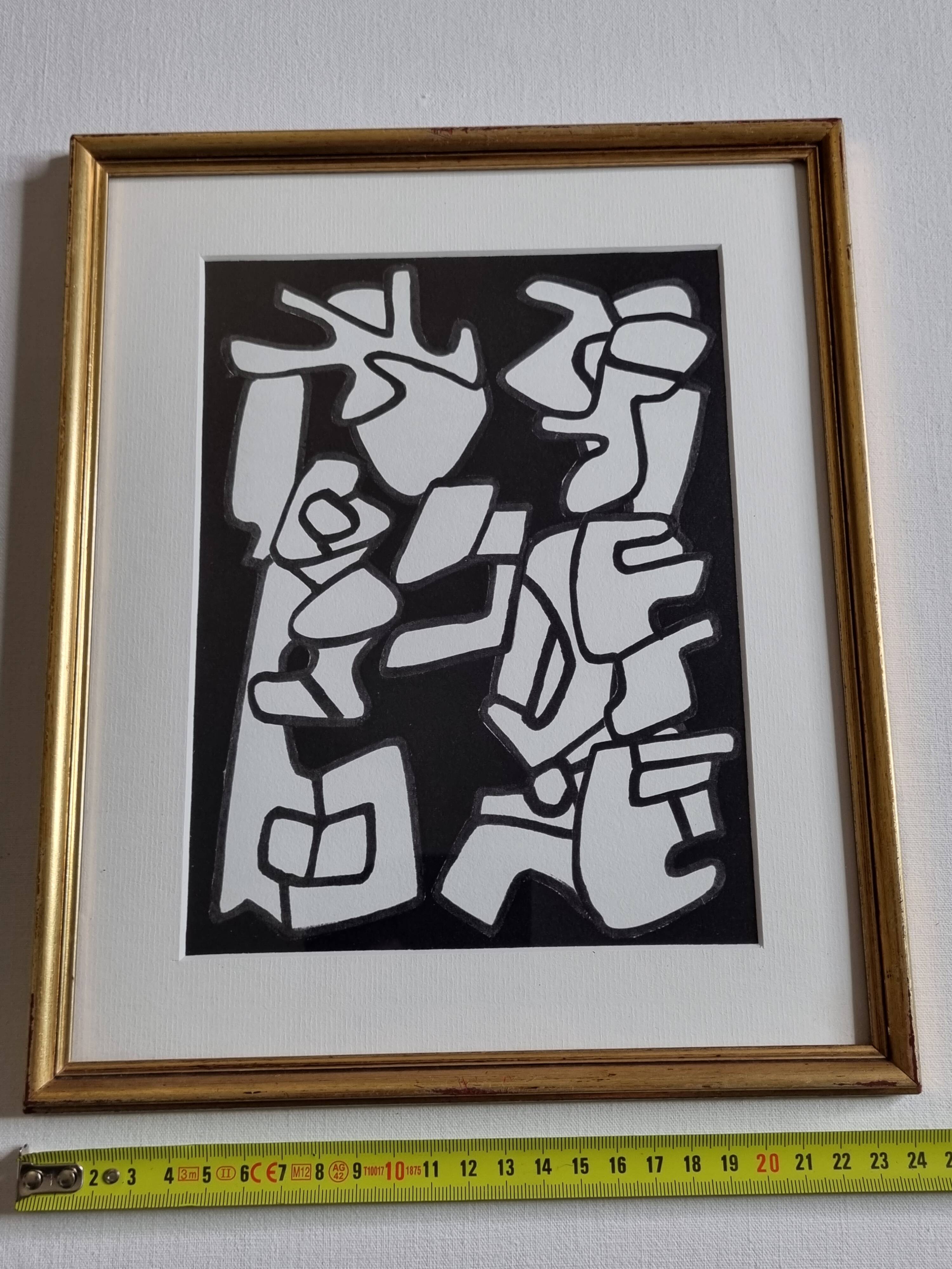 Sérigraphie d'après Jean Dubuffet, encadrée sous verre, cadre doré, 24 x 29 cm