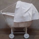 Wicker and painted wood baby cradle
