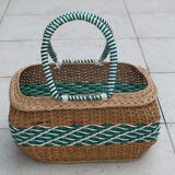Woven wicker basket and scoubidou from the 50s