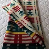 Wool blanket 230 X 250 geometric patterns and 70's fir trees