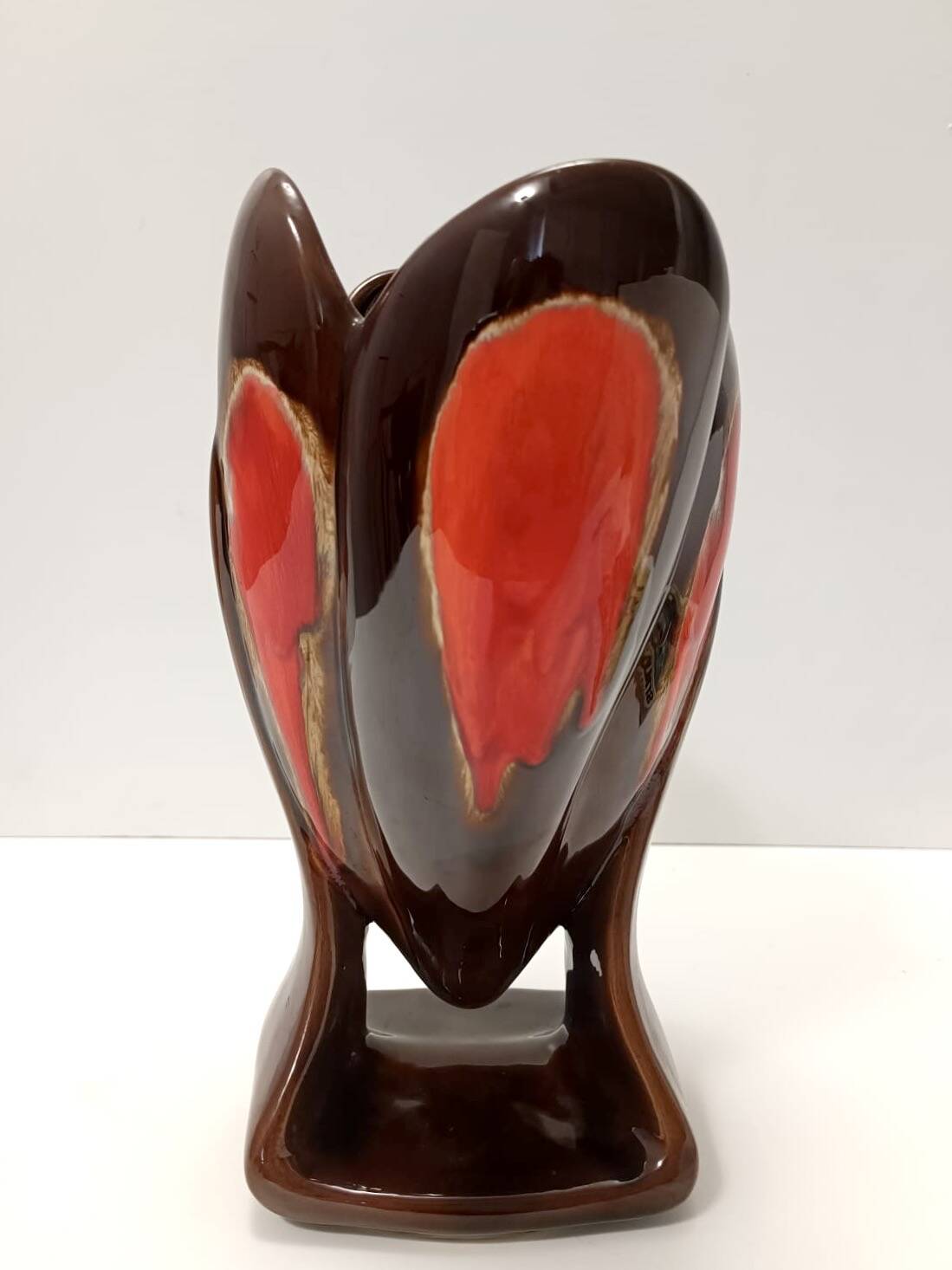 Handmade Orange and Brown Glazed Vallauris Ceramic Vase, France