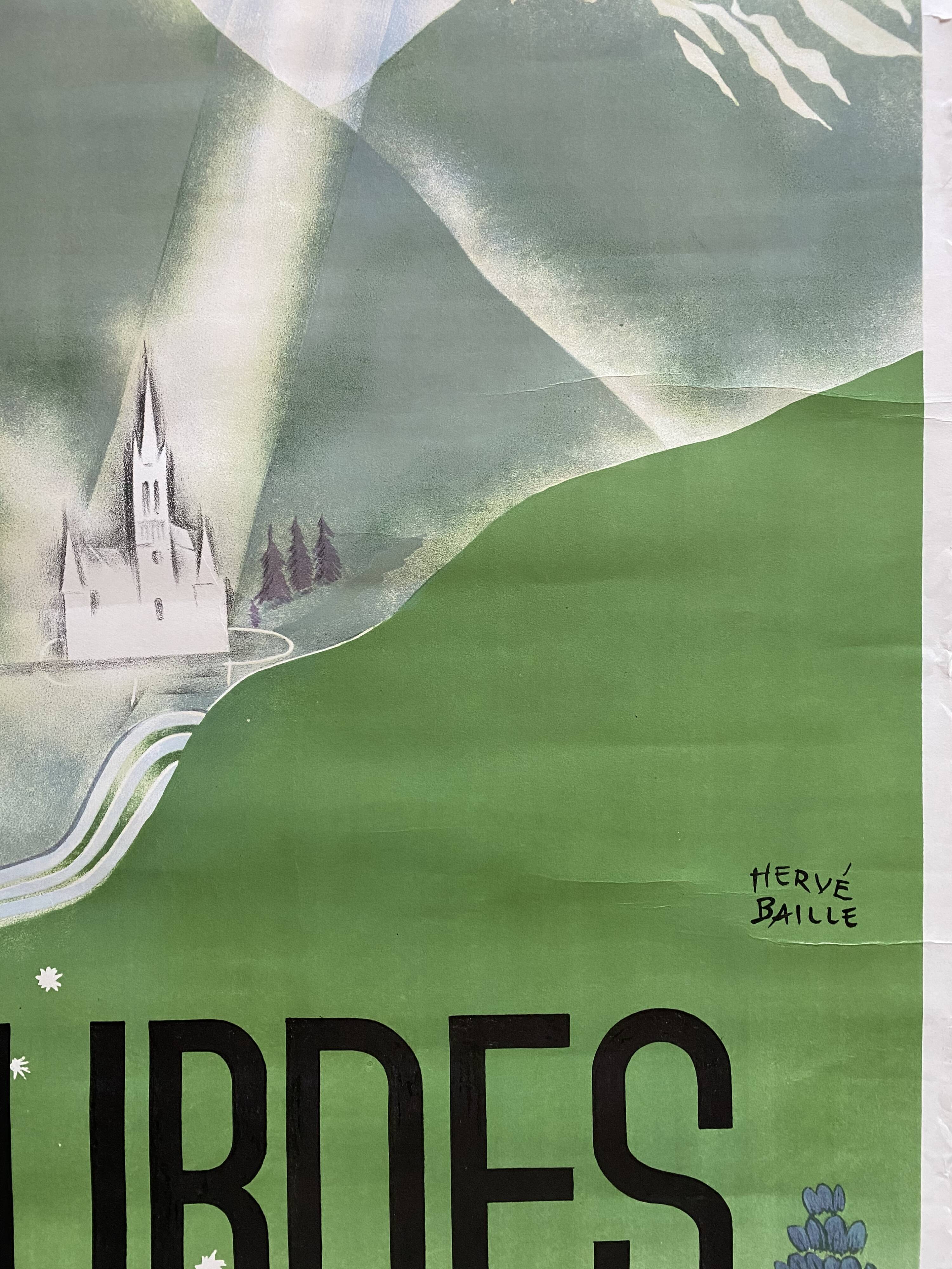 Original Tourism Poster "Lourdes" Hervé Baille 62x101cm 1947