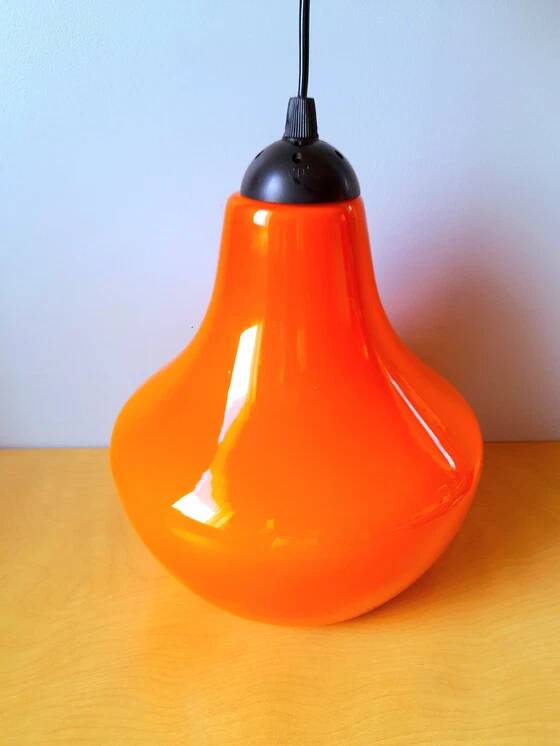 Orange opaline pendant light, Peill & Putzler 70s