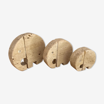 Set of 3 travertine elephants