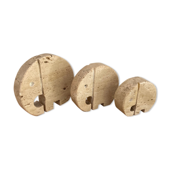 Set of 3 travertine elephants