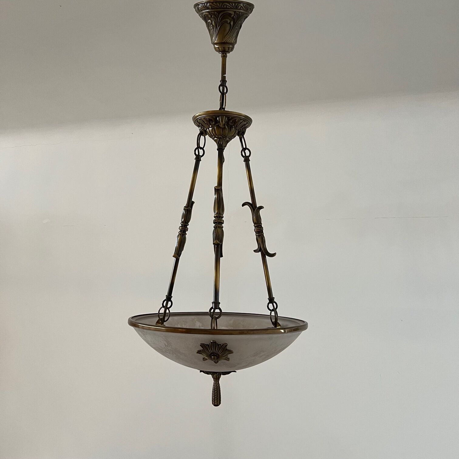 Brass and frosted glass mid-century swedish plafonnier light