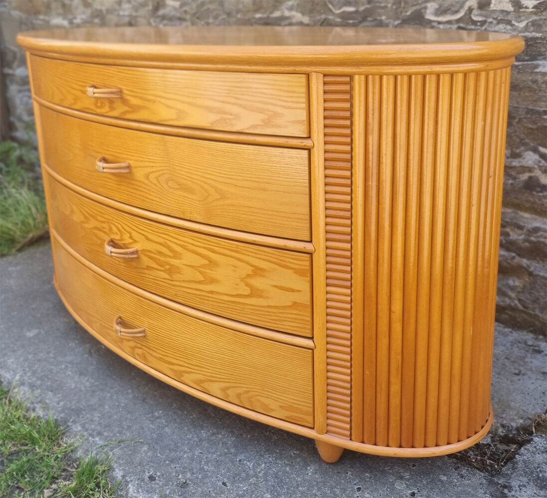 Commode bois, bambou et rotin, Cerda, vintage, années 80