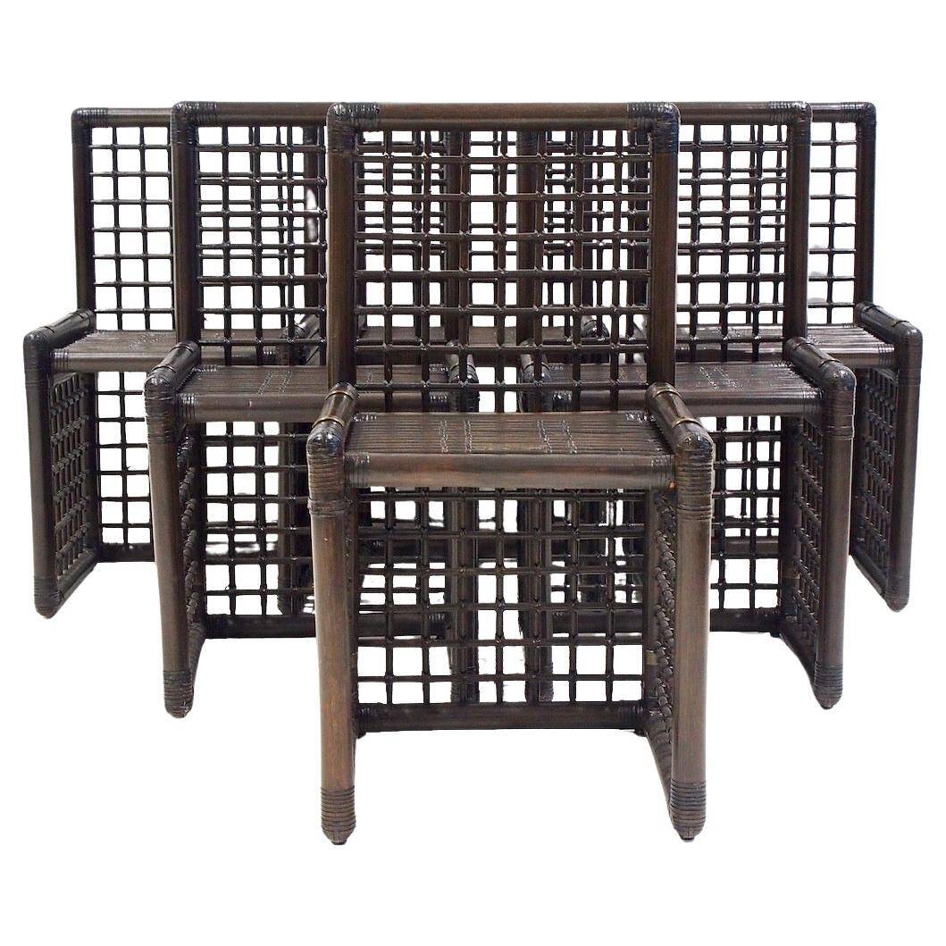 Ensemble de six chaises Afra et Tobia Scarpa en bambou et rotin