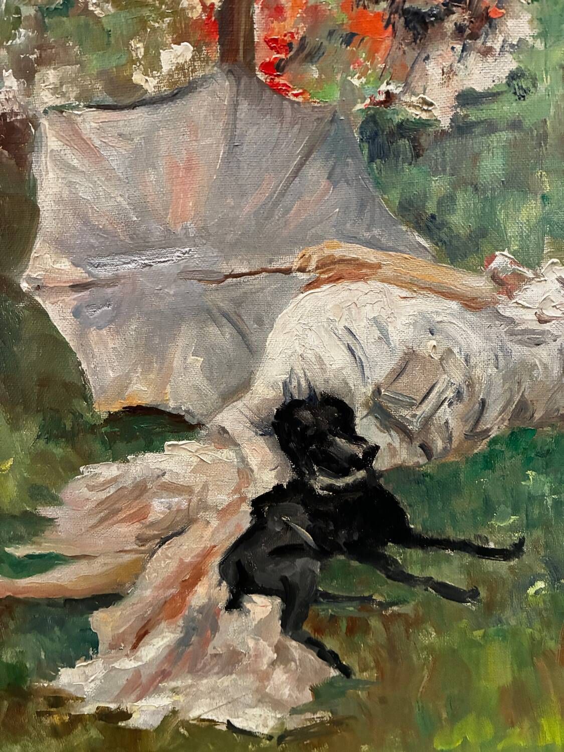 Painting of a sleeping woman with her dog, 20th century
