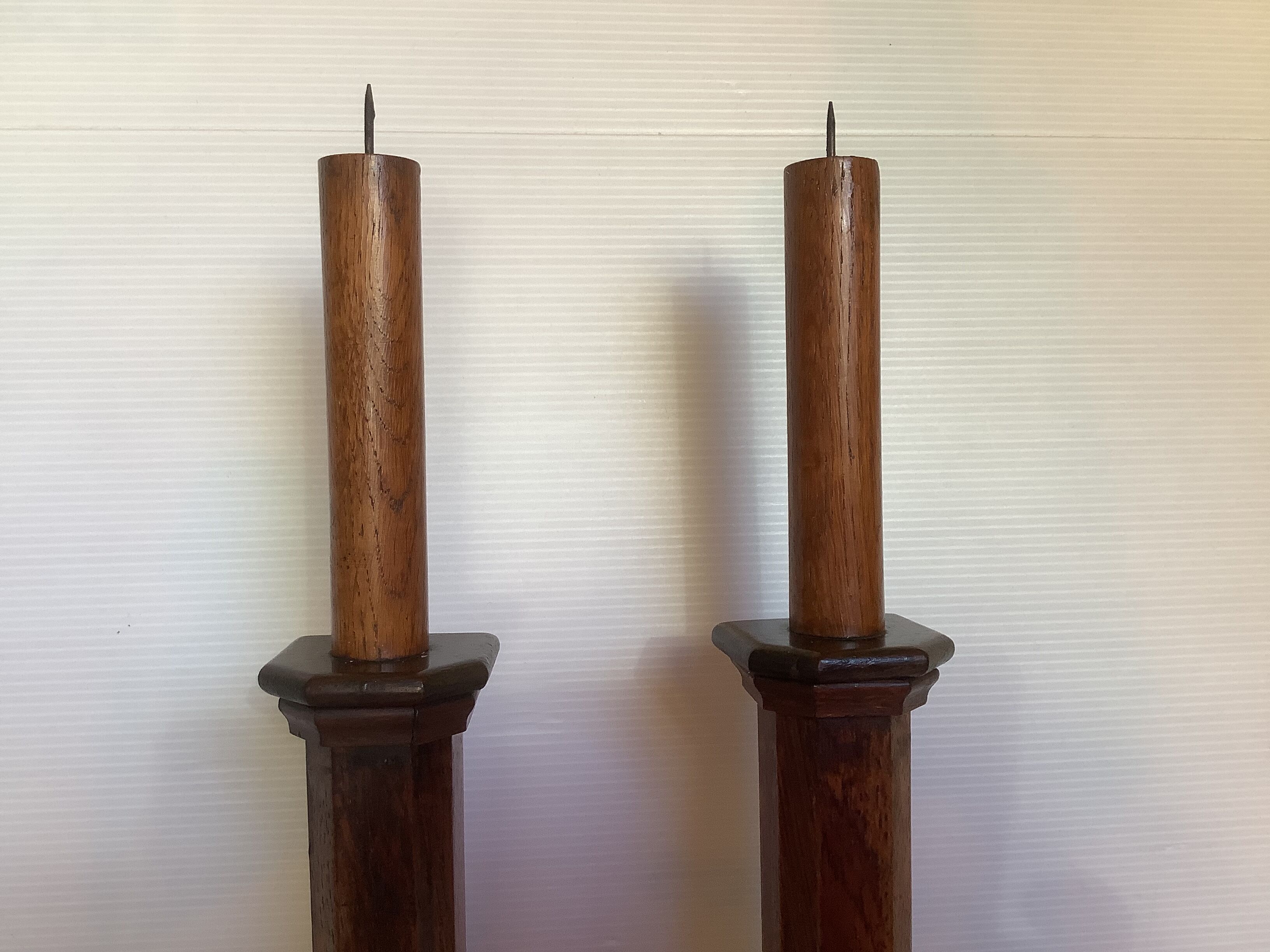 Pair of old candlesticks pic wooden candle