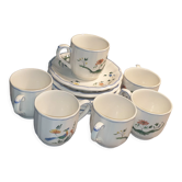 Coffee set 6 cups and under cups gien décor birds of paradise