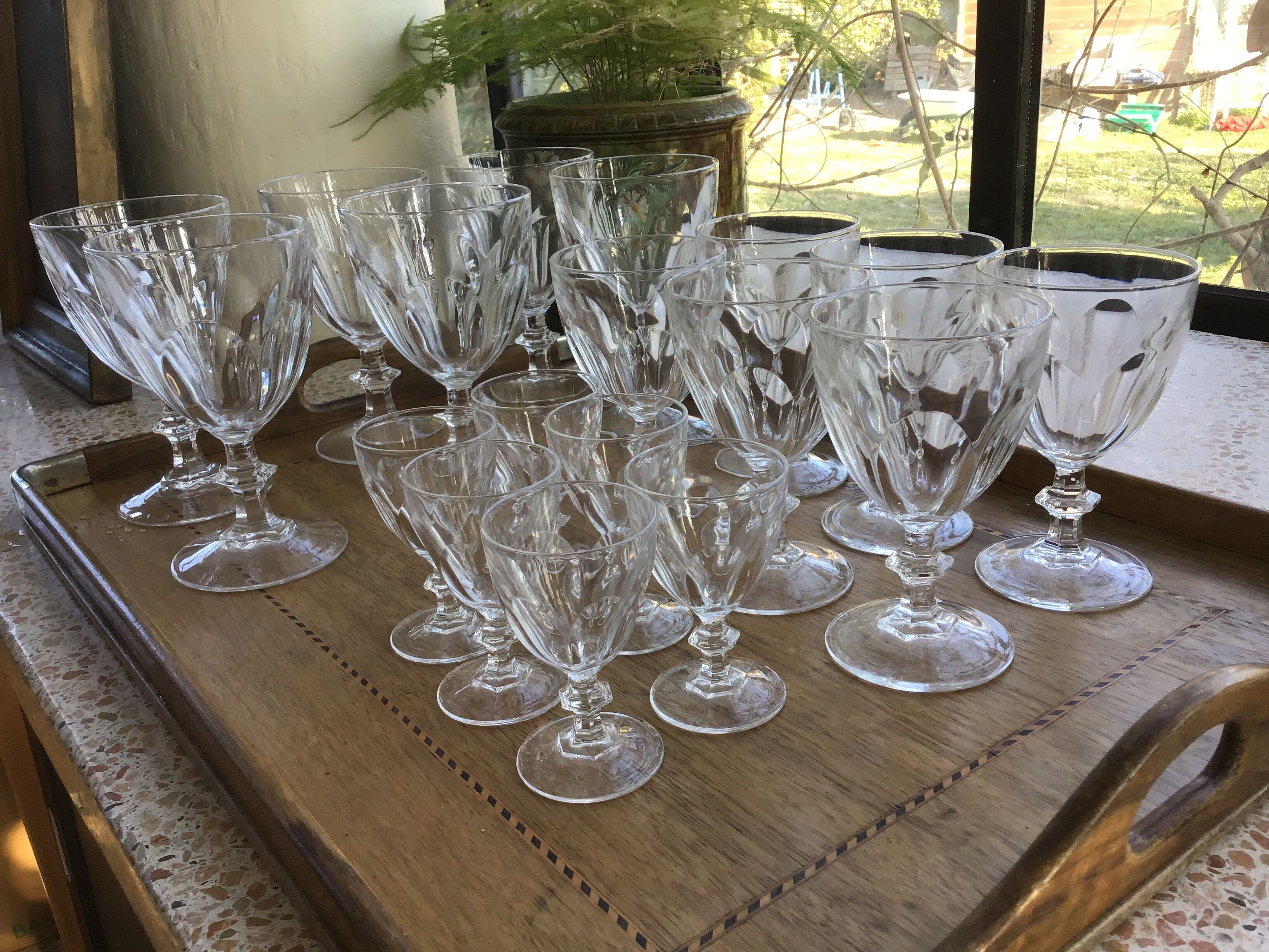 Set 6 wine glasses, 6 water glasses and 6 crystal shot glasses
