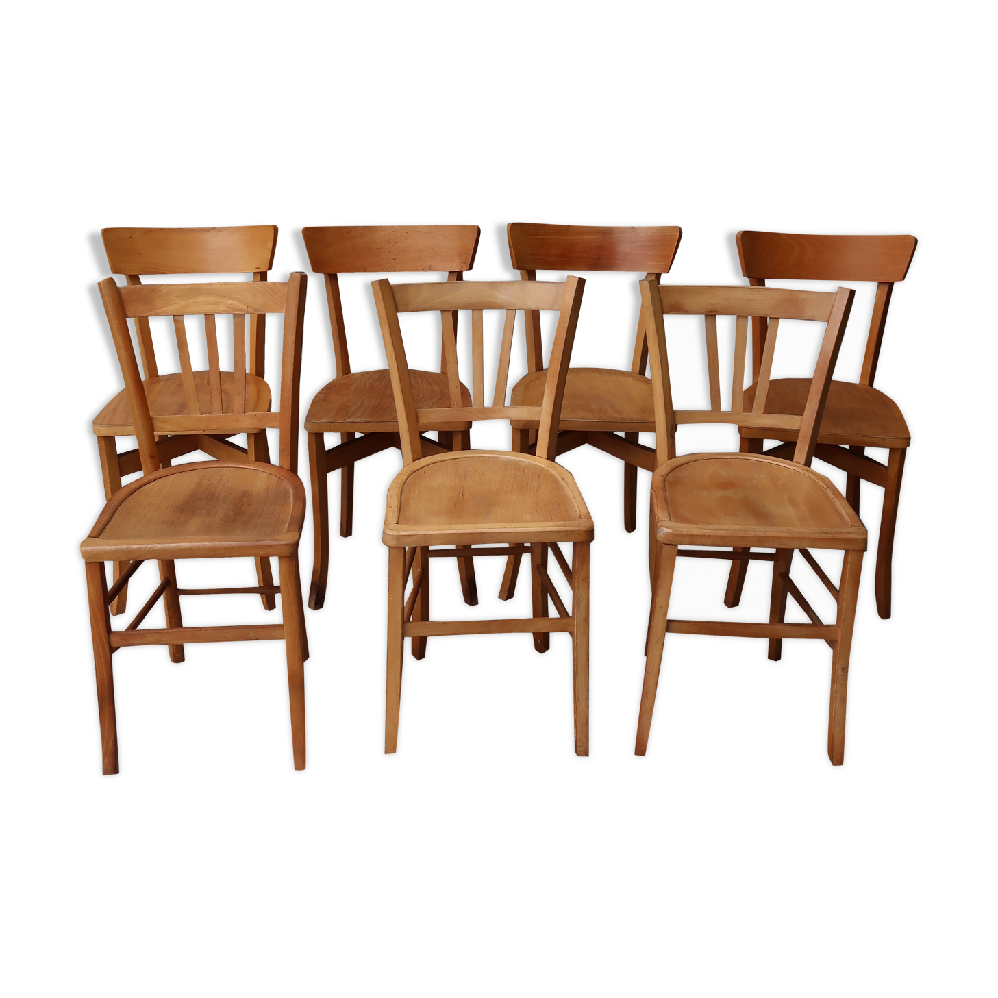 Set of 7 mismatched bistro chairs