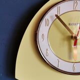 Vintage formica clock asymmetrical silent wall clock "Bayard yellow"