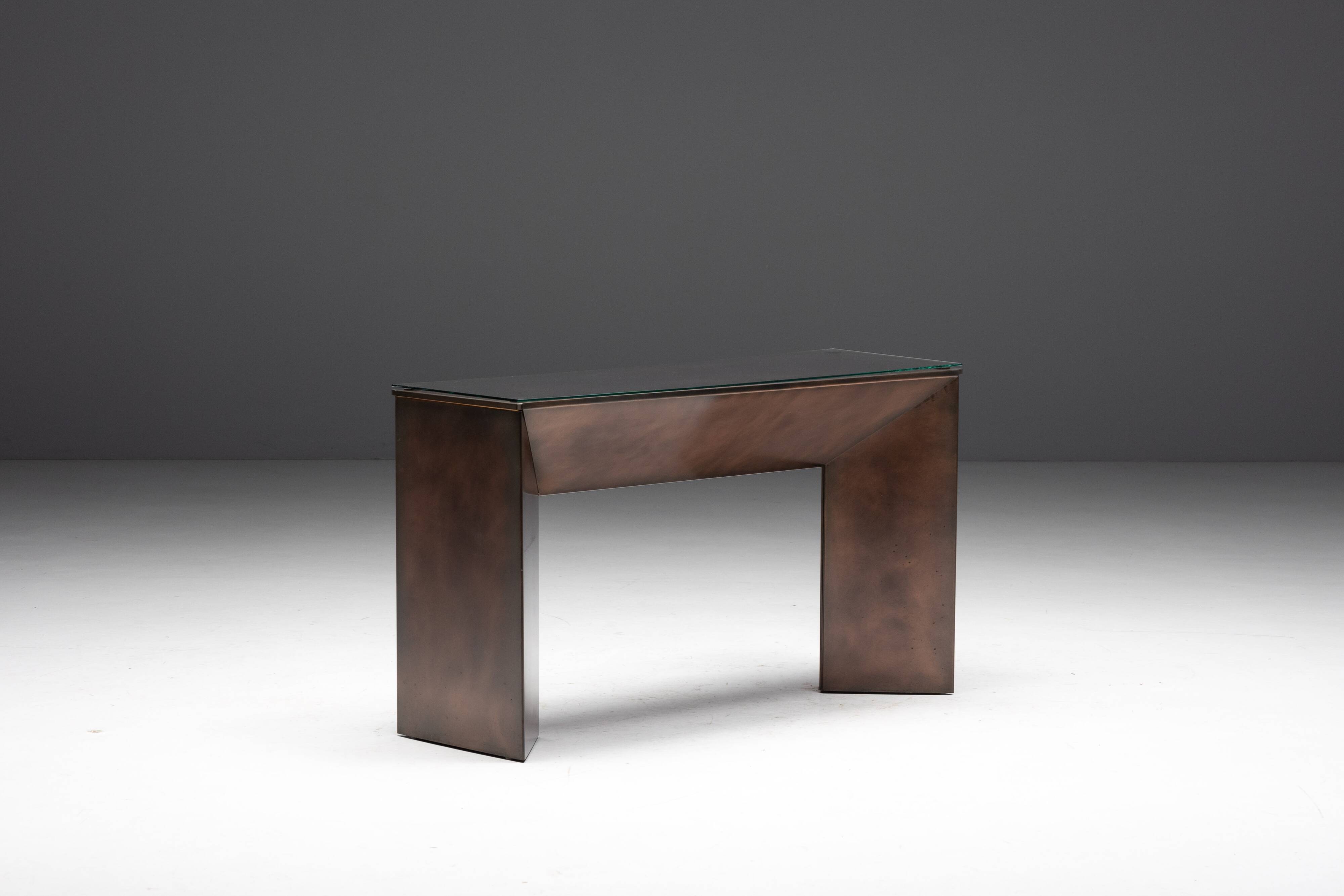 Console en bronze patiné par Belgochrom, Belgique, années 1970