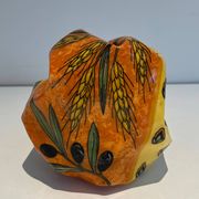 Trompe-l'Œil Ceramic Vase in the Shape of a Knotted Bag with Floral Decoration. Work