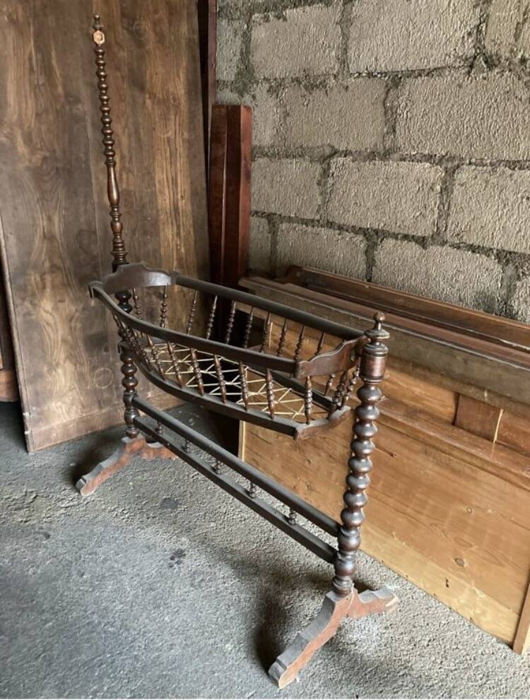 Antique turned wooden cradle