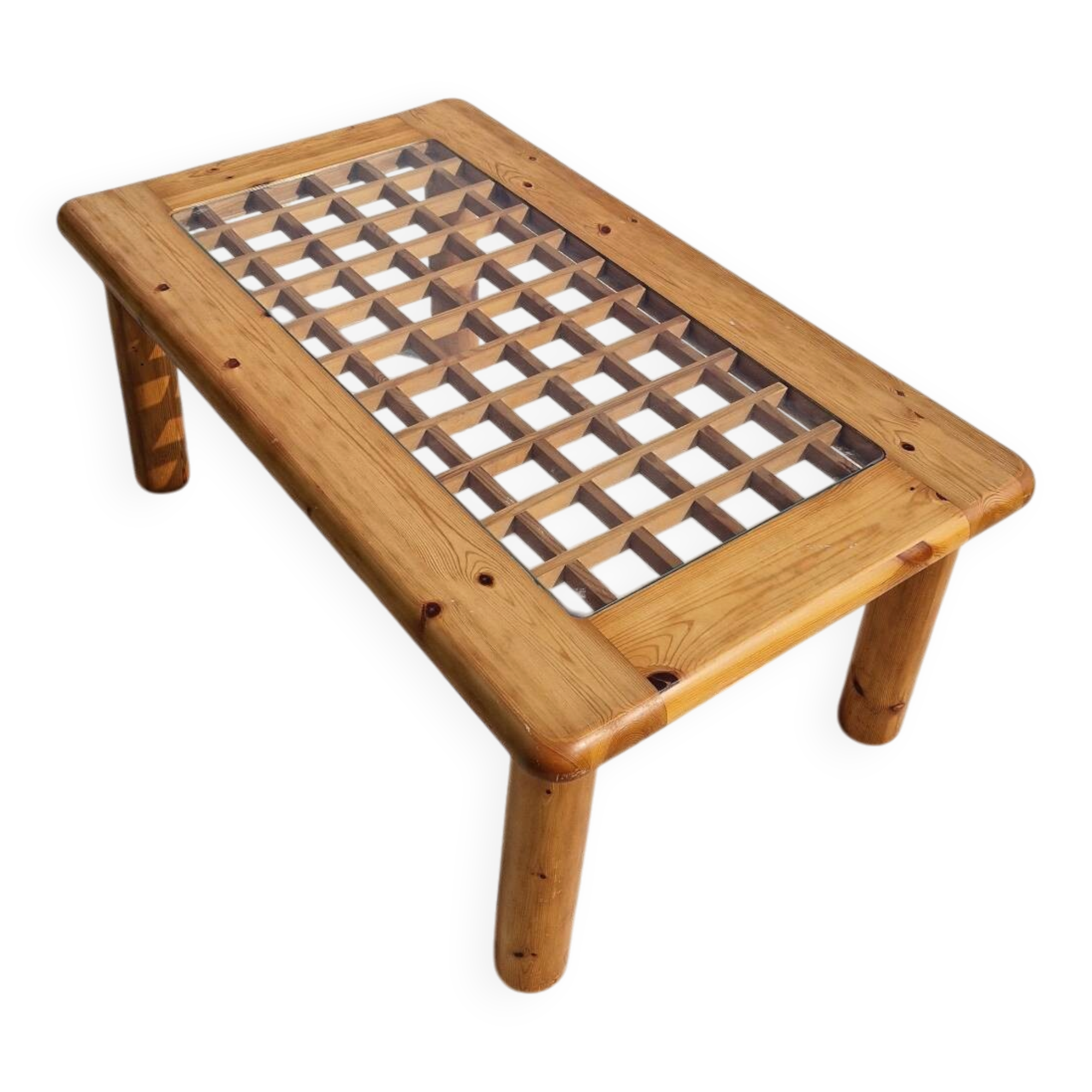 Vintage modernist coffee table in pine.